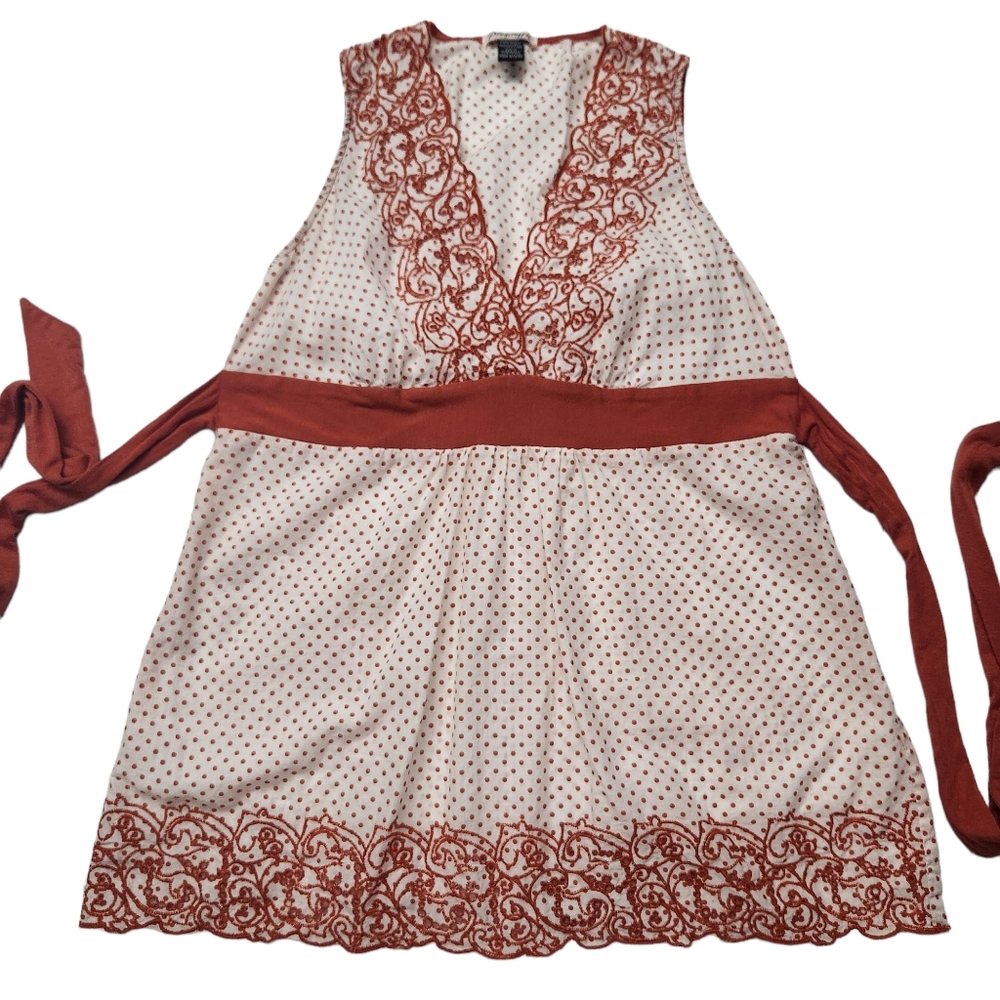 Papaya Womens White Orange Polka Dot Eyelet Sleeveless Surplice Top Size M